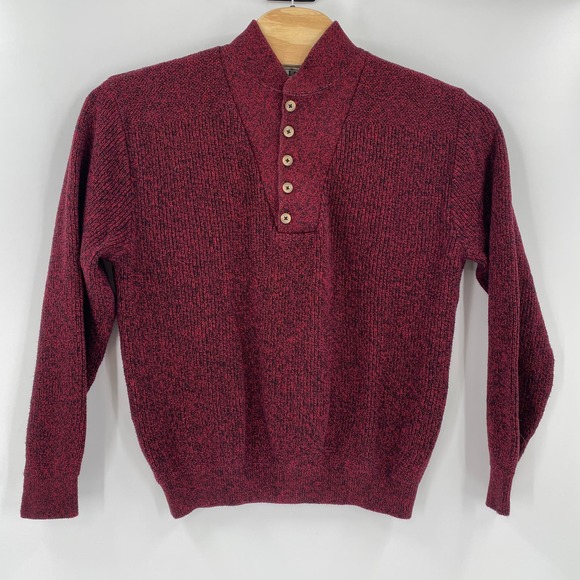 L.L. Bean Mens Large Burgundy Red Henley Collar Long Sleeve Pullover Sweater - Picture 3 of 4